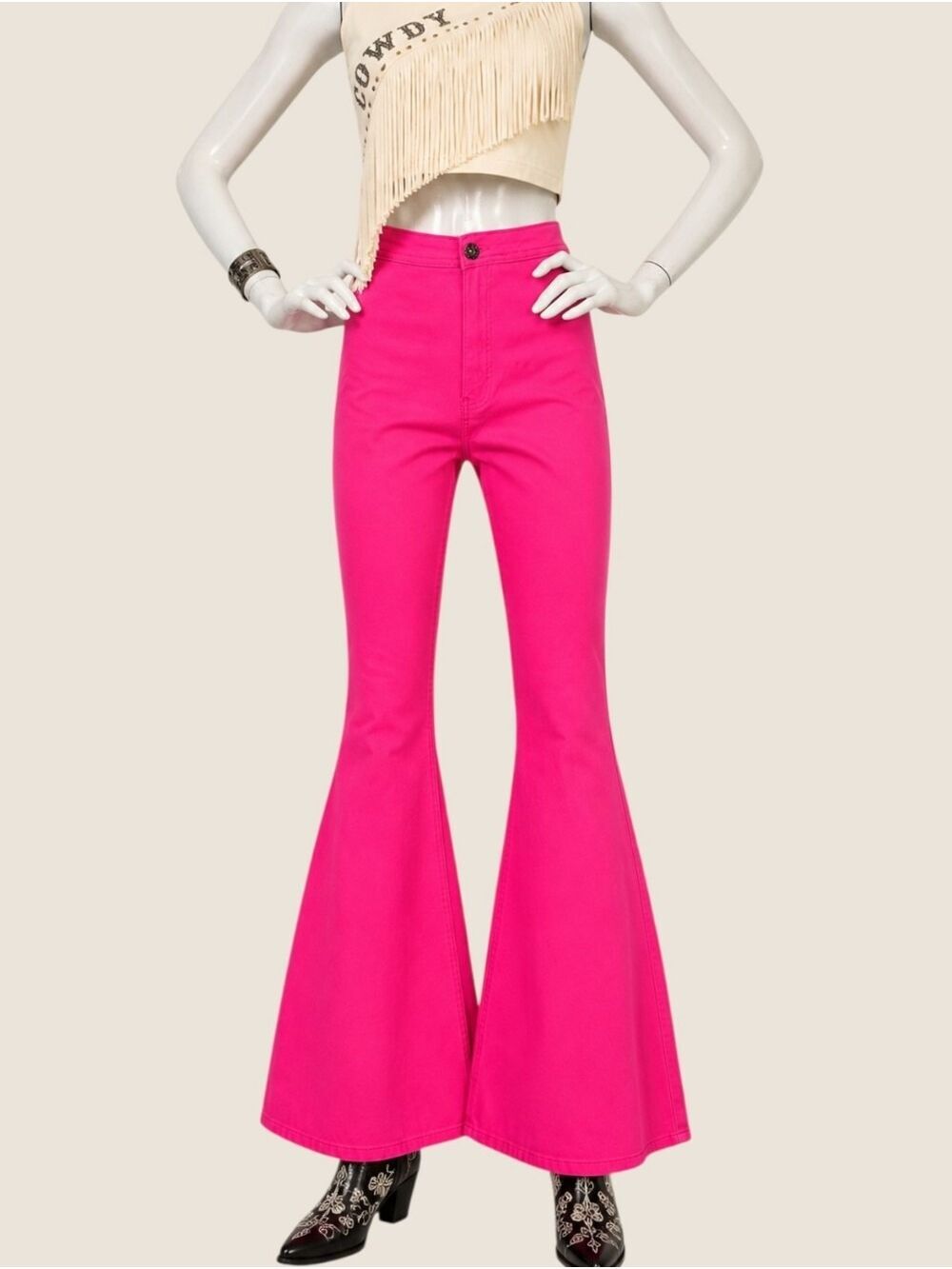 NWT Hot Pink Bell Bottom Flare Pants Small Barbiecore Festival Western